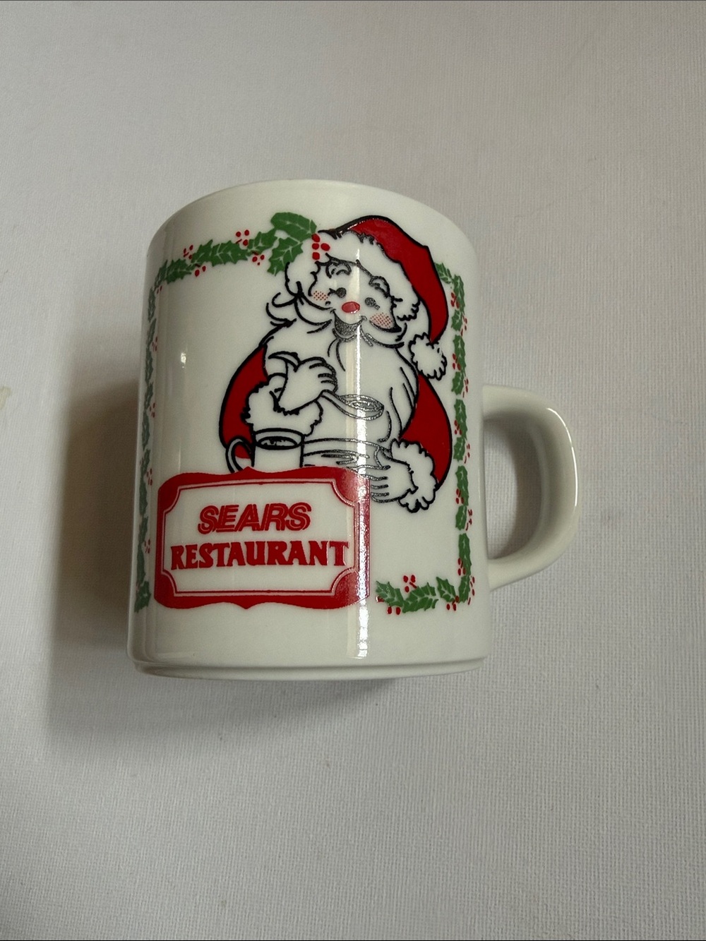 Vintage Sears White and Red Santa Holiday Coffee Mug